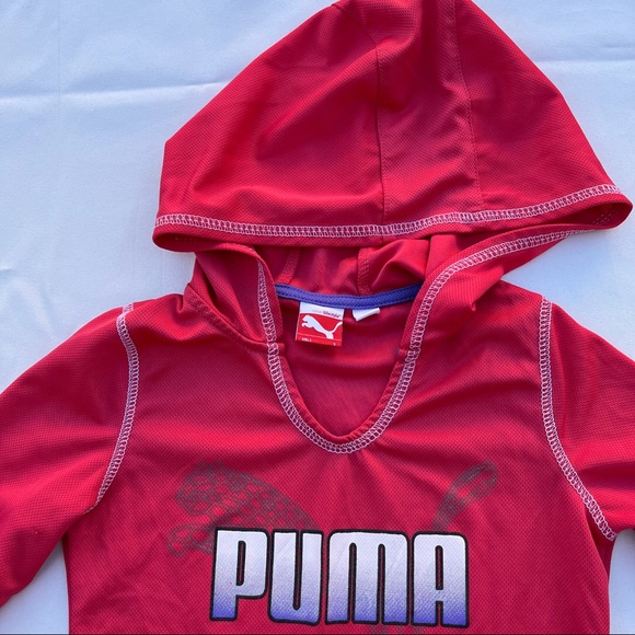 Puma Girls Red/Coral Small Dry Fit Logo Hoodie Short Sleeve - Picture 5 of 15
